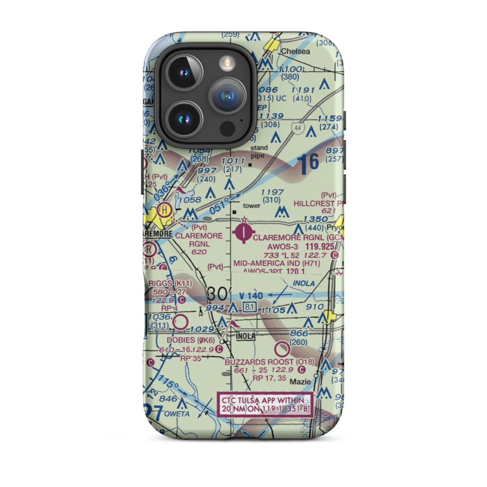 Claremore Regional Airport (GCM) VFR Sectional  Tough iPhone Case iPhone 16 Pro Max model shown