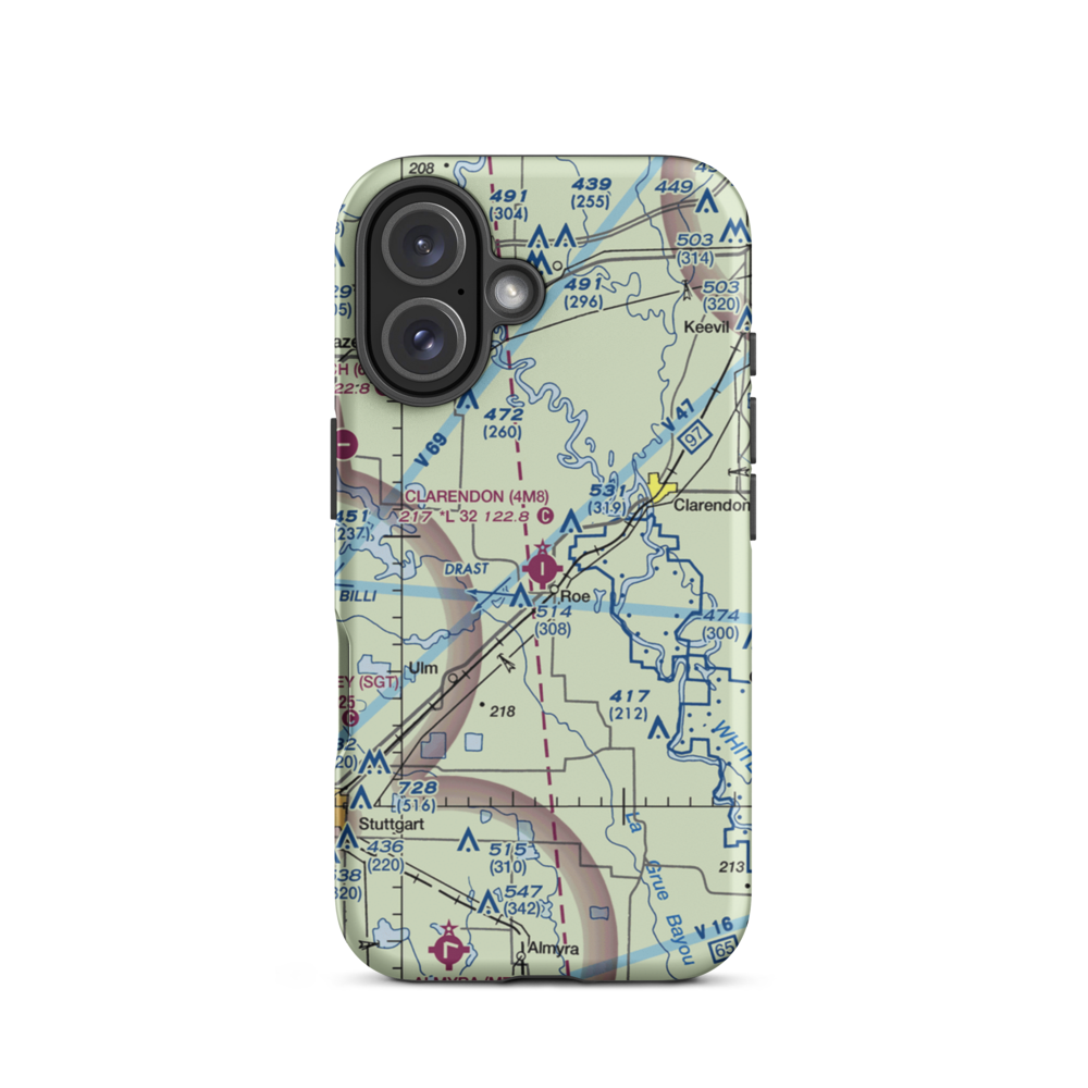 Clarendon Municipal Airport (4M8) VFR Sectional  Tough iPhone Case iPhone 16 model shown