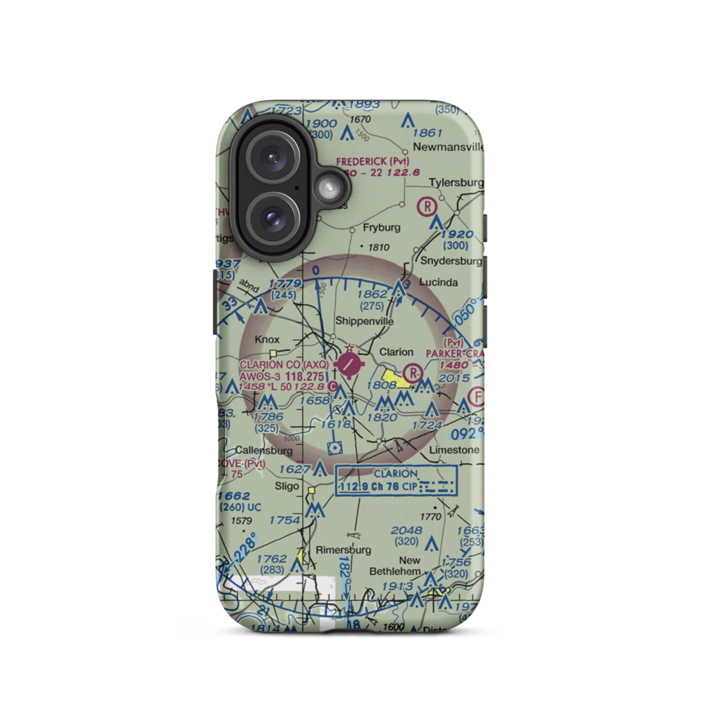 Clarion County Airport (AXQ) VFR Sectional  Tough iPhone Case iPhone 16 model shown