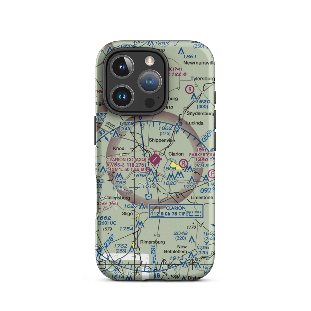 Clarion County Airport (AXQ) VFR Sectional  Tough iPhone Case iPhone 16 Pro model shown