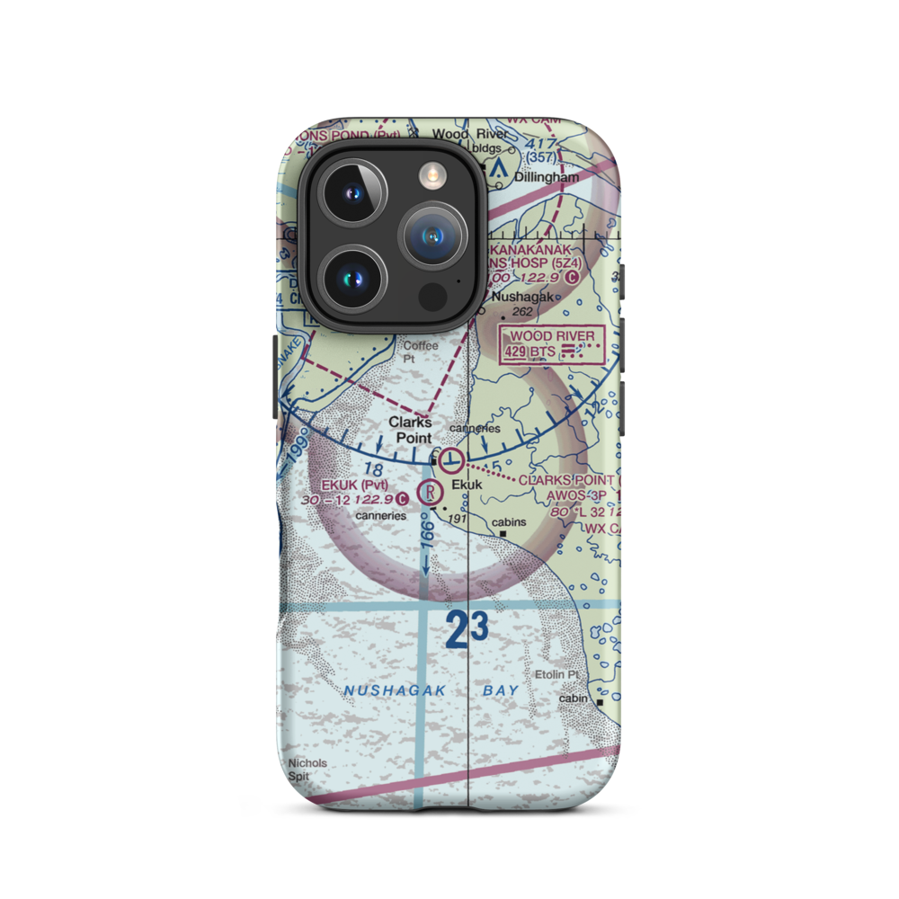 Clarks Point Airport (CLP) VFR Sectional  Tough iPhone Case iPhone 16 Pro model shown