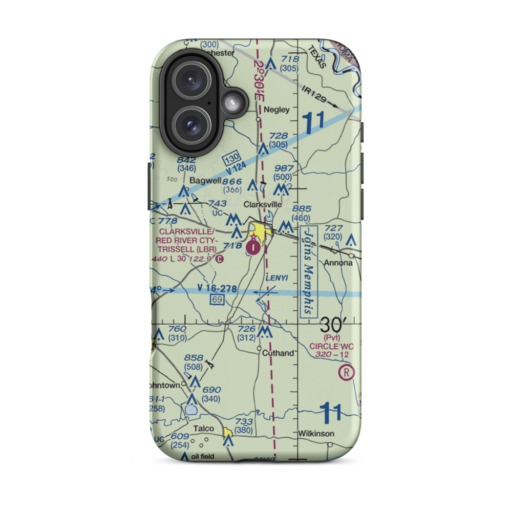 Clarksville Red River City-J D Trissell Field (LBR) VFR Sectional  Tough iPhone Case iPhone 16 Plus model shown
