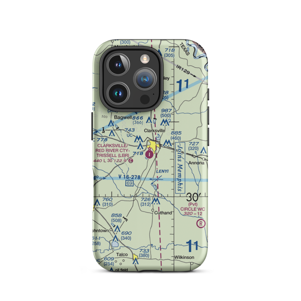 Clarksville Red River City-J D Trissell Field (LBR) VFR Sectional  Tough iPhone Case iPhone 16 Pro model shown