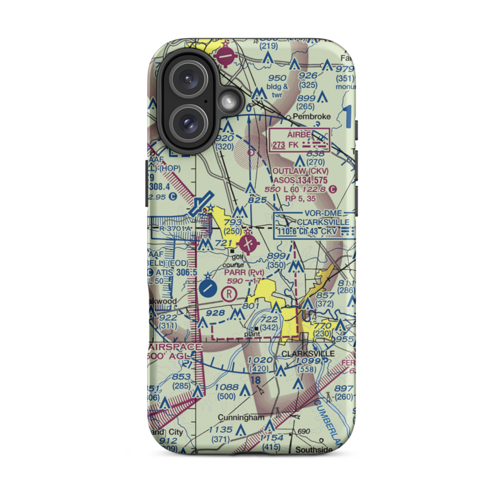 Clarksville–Montgomery County Regional Airport (CKV) VFR Sectional  Tough iPhone Case iPhone 16 Plus model shown
