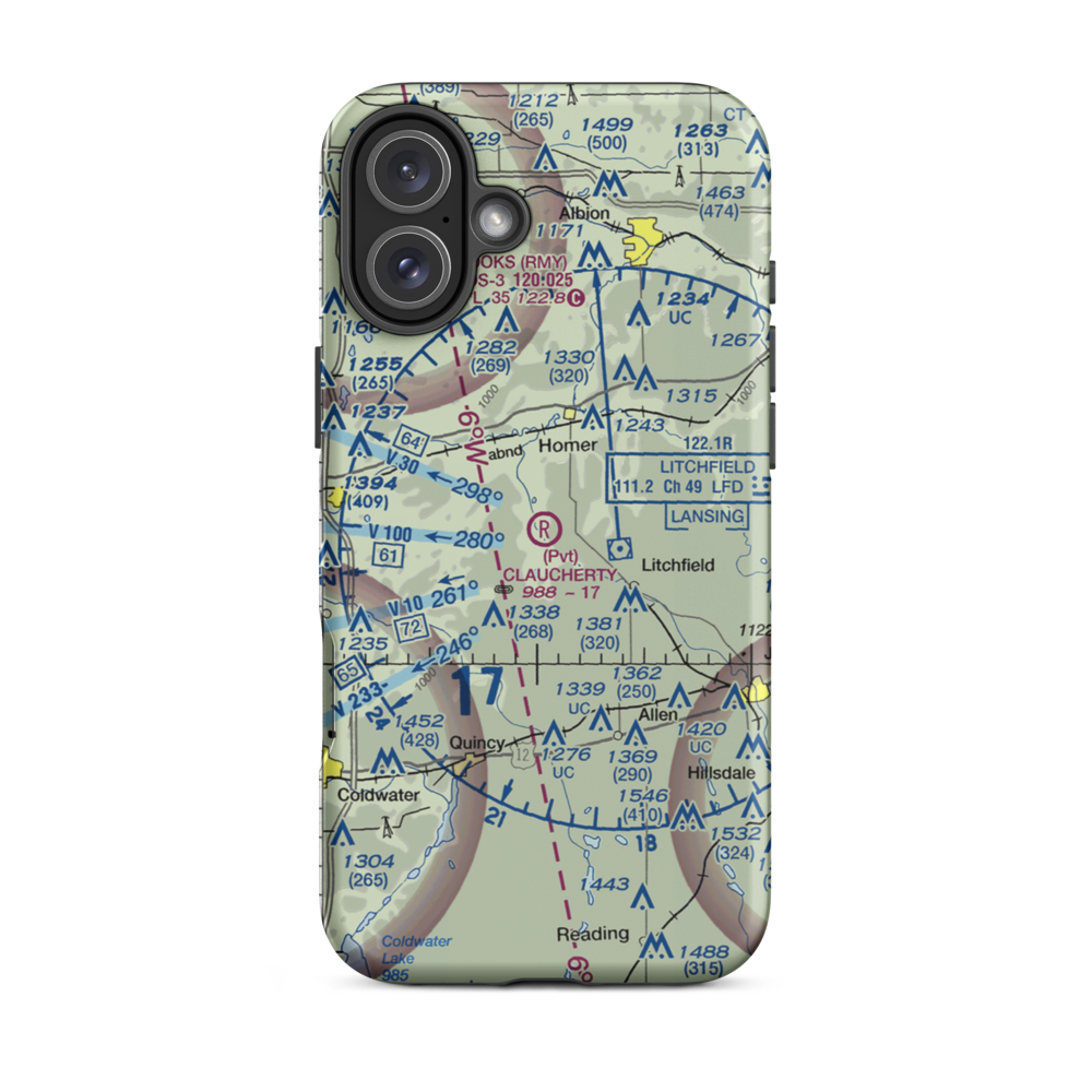 Claucherty Airport (MI35) VFR Sectional  Tough iPhone Case iPhone 16 Plus model shown