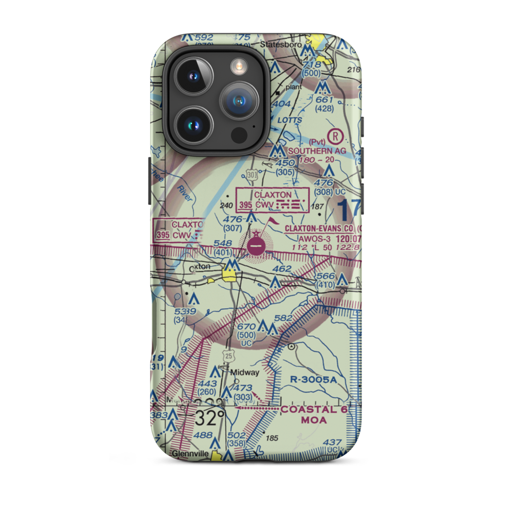 Claxton Evans County Airport (CWV) VFR Sectional  Tough iPhone Case iPhone 16 Pro Max model shown