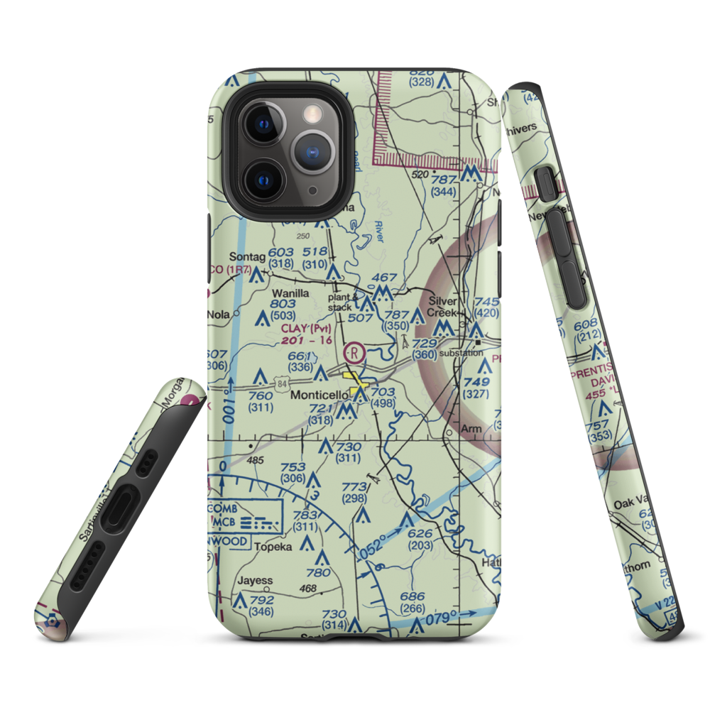 Clay Airport (MS50) VFR Sectional  Tough iPhone Case iPhone 11 Pro model shown