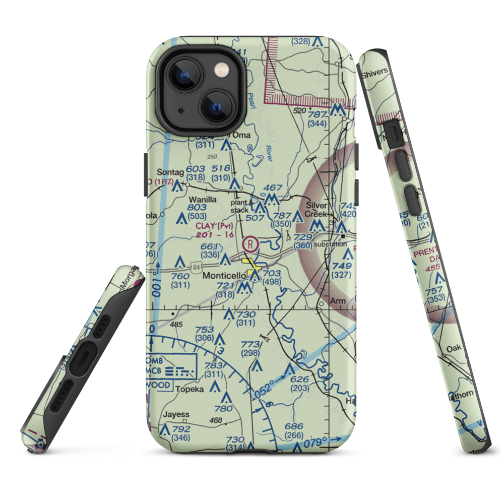 Clay Airport (MS50) VFR Sectional  Tough iPhone Case iPhone 14 Plus model shown