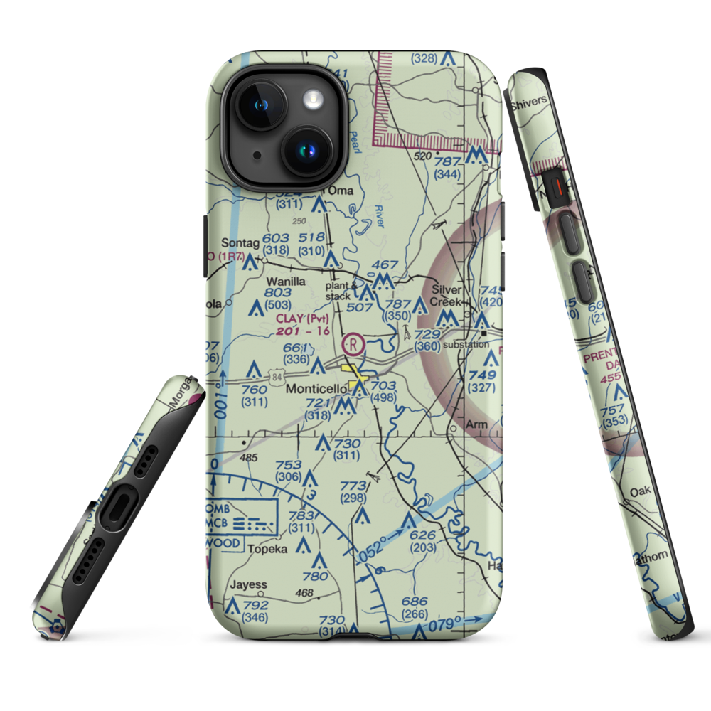 Clay Airport (MS50) VFR Sectional  Tough iPhone Case iPhone 15 Plus model shown
