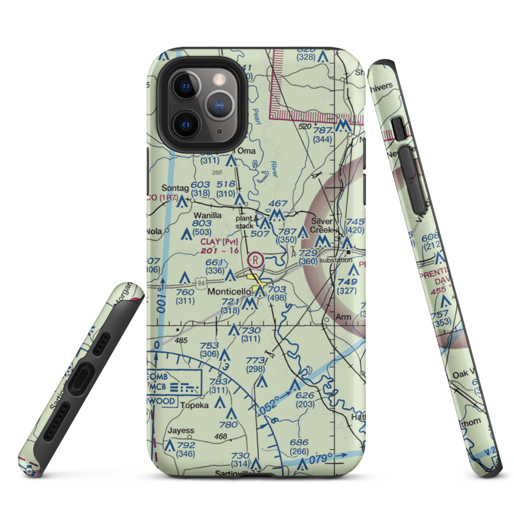 Clay Airport (MS50) VFR Sectional  Tough iPhone Case iPhone 11 Pro Max model shown