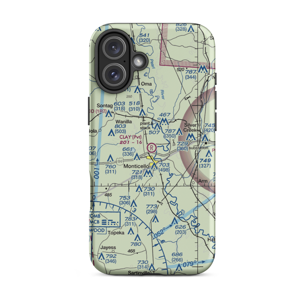 Clay Airport (MS50) VFR Sectional  Tough iPhone Case iPhone 16 Plus model shown