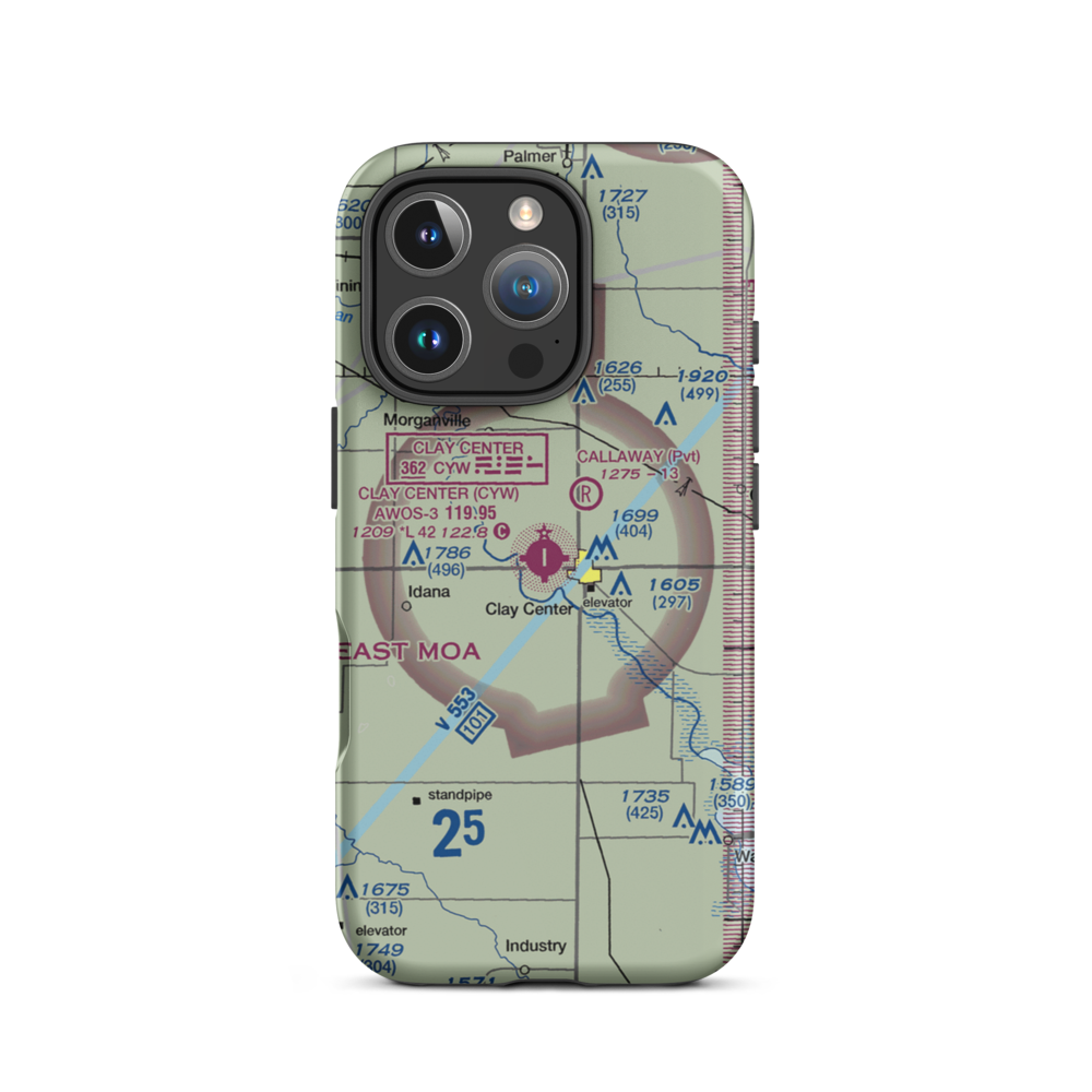 Clay Center Municipal Airport (CYW) VFR Sectional  Tough iPhone Case iPhone 16 Pro model shown