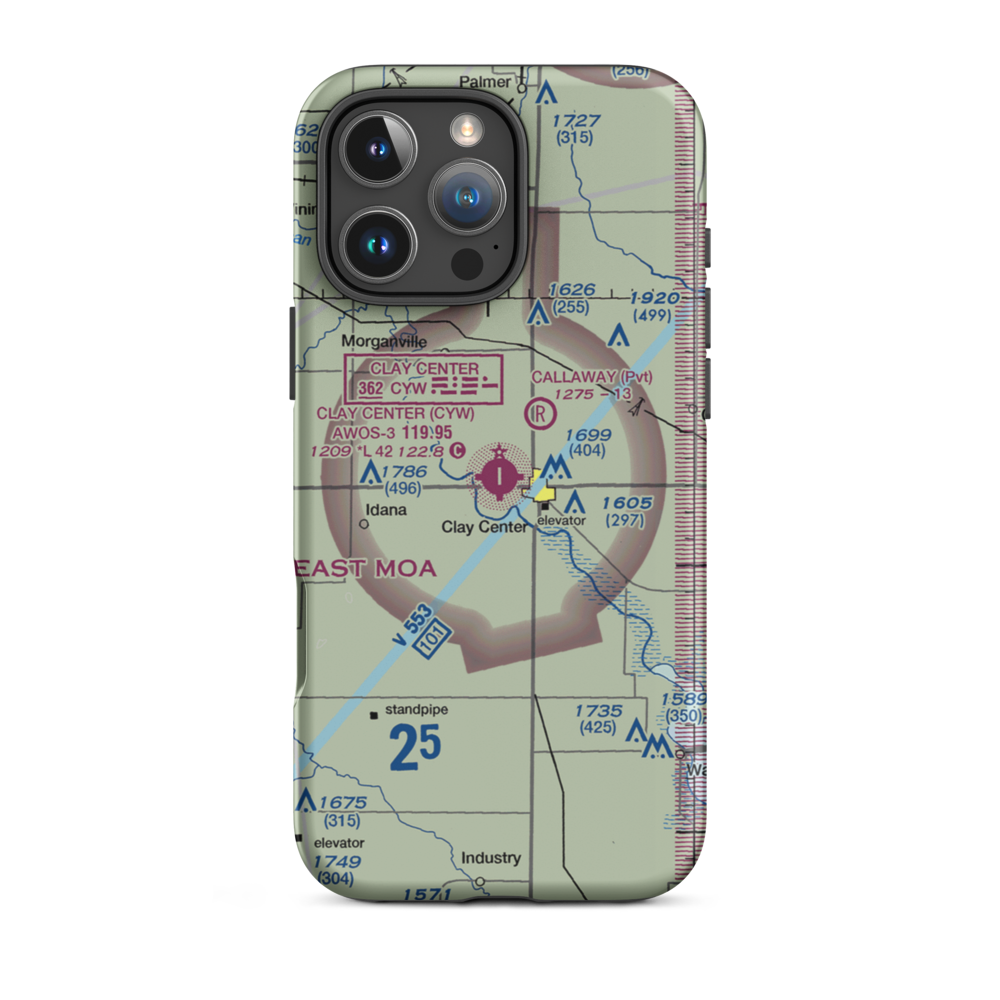 Clay Center Municipal Airport (CYW) VFR Sectional  Tough iPhone Case iPhone 16 Pro Max model shown