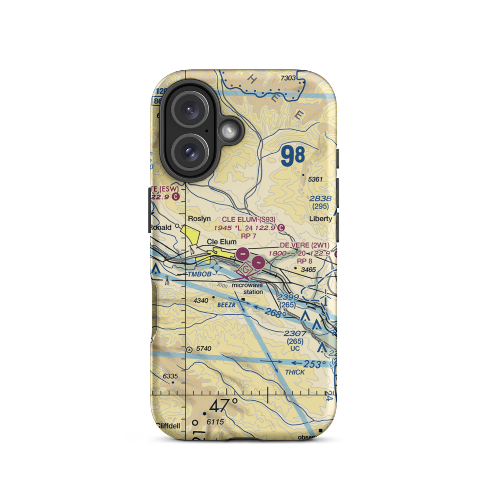 Cle Elum Municipal Airport (S93) VFR Sectional  Tough iPhone Case iPhone 16 model shown
