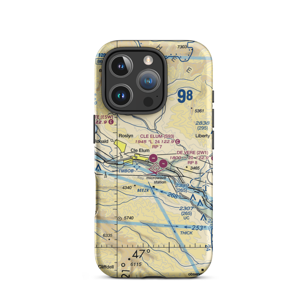 Cle Elum Municipal Airport (S93) VFR Sectional  Tough iPhone Case iPhone 16 Pro model shown