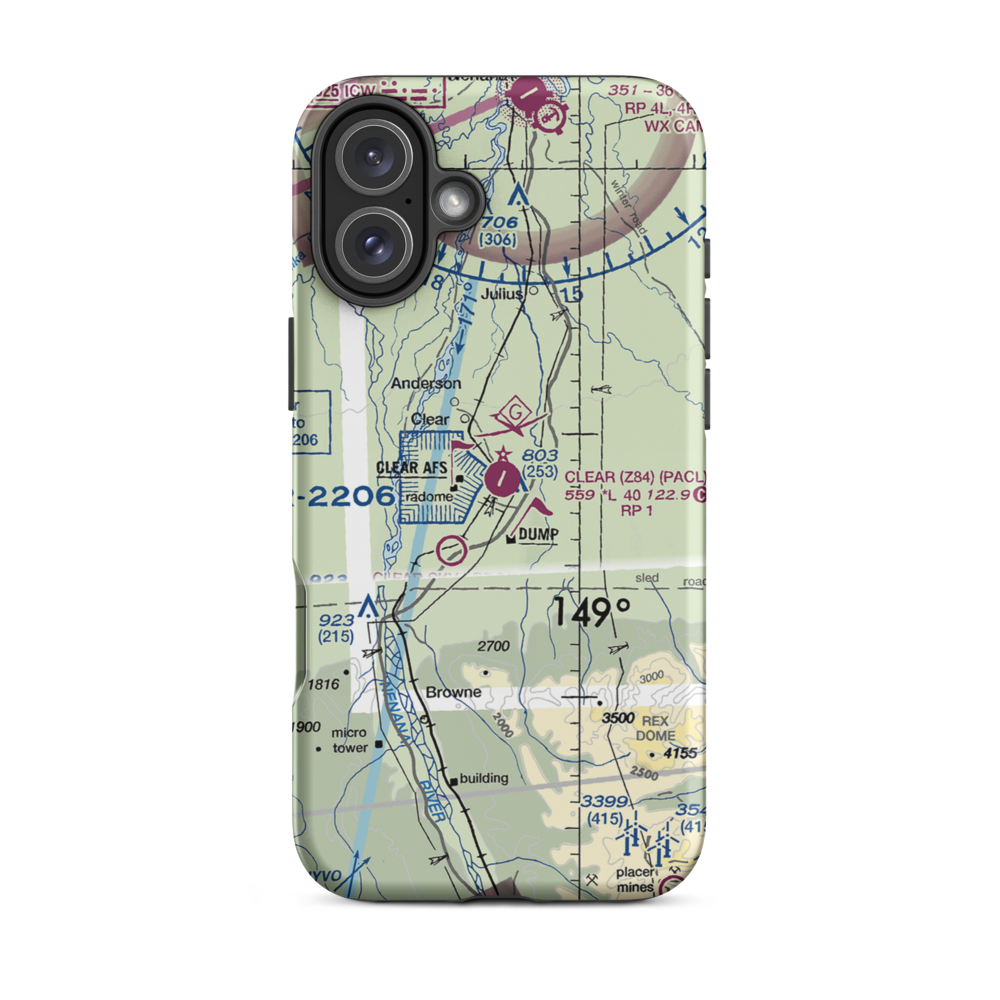 Clear Airport (Z84) VFR Sectional  Tough iPhone Case iPhone 16 Plus model shown