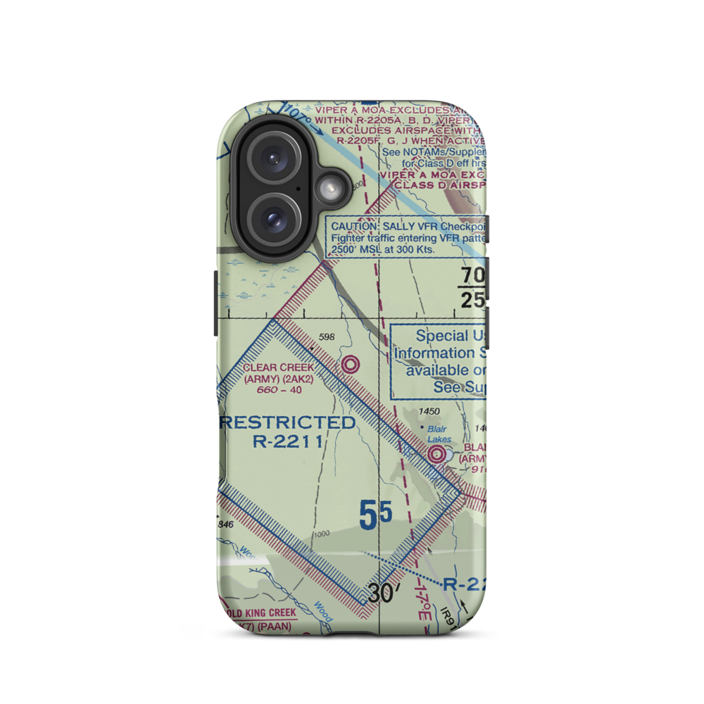 Clear Creek Airport (2AK2) VFR Sectional  Tough iPhone Case iPhone 16 model shown