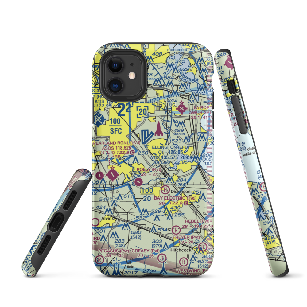 Clear Lake Metroport (CLC) VFR Sectional  Tough iPhone Case iPhone 11 model shown