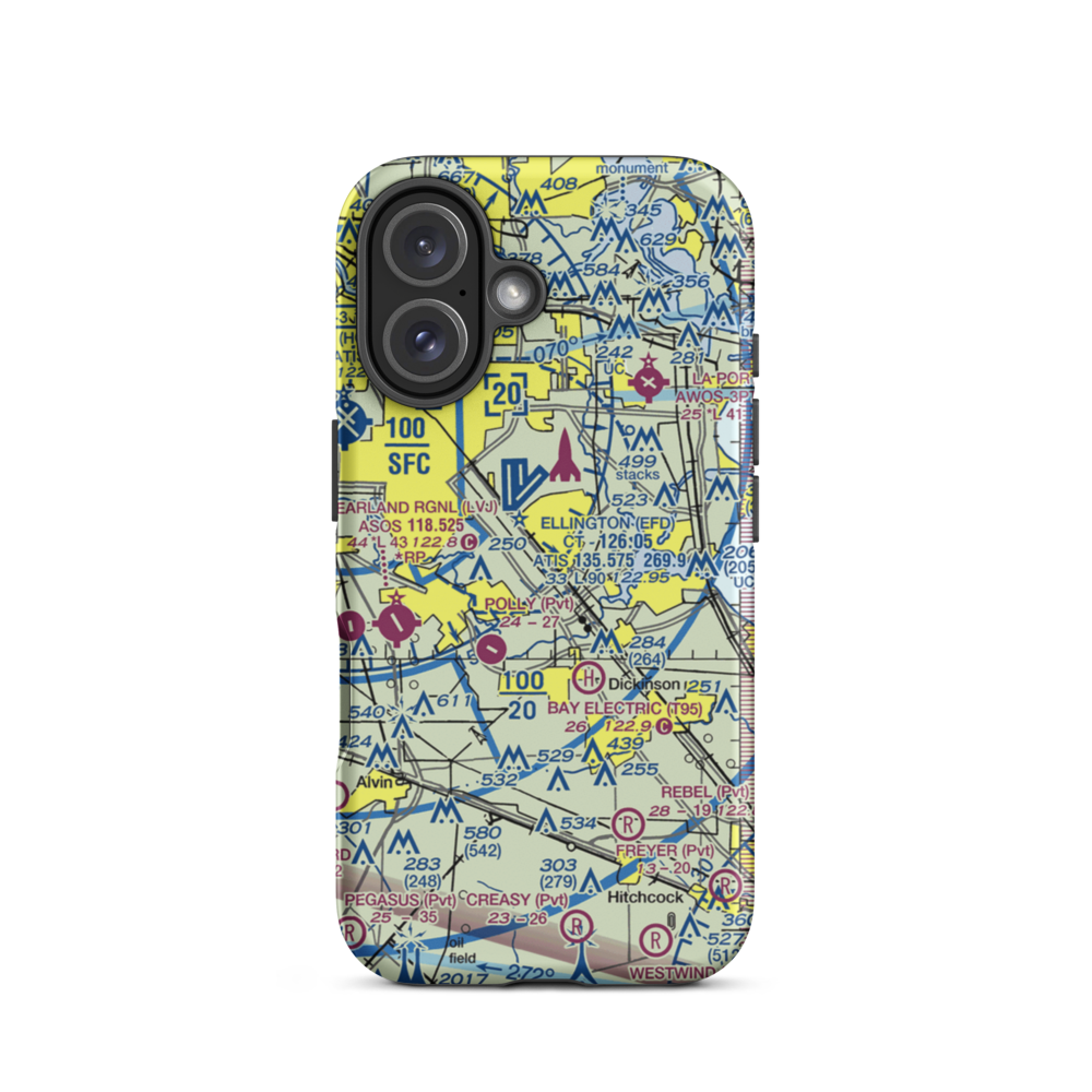 Clear Lake Metroport (CLC) VFR Sectional  Tough iPhone Case iPhone 16 model shown