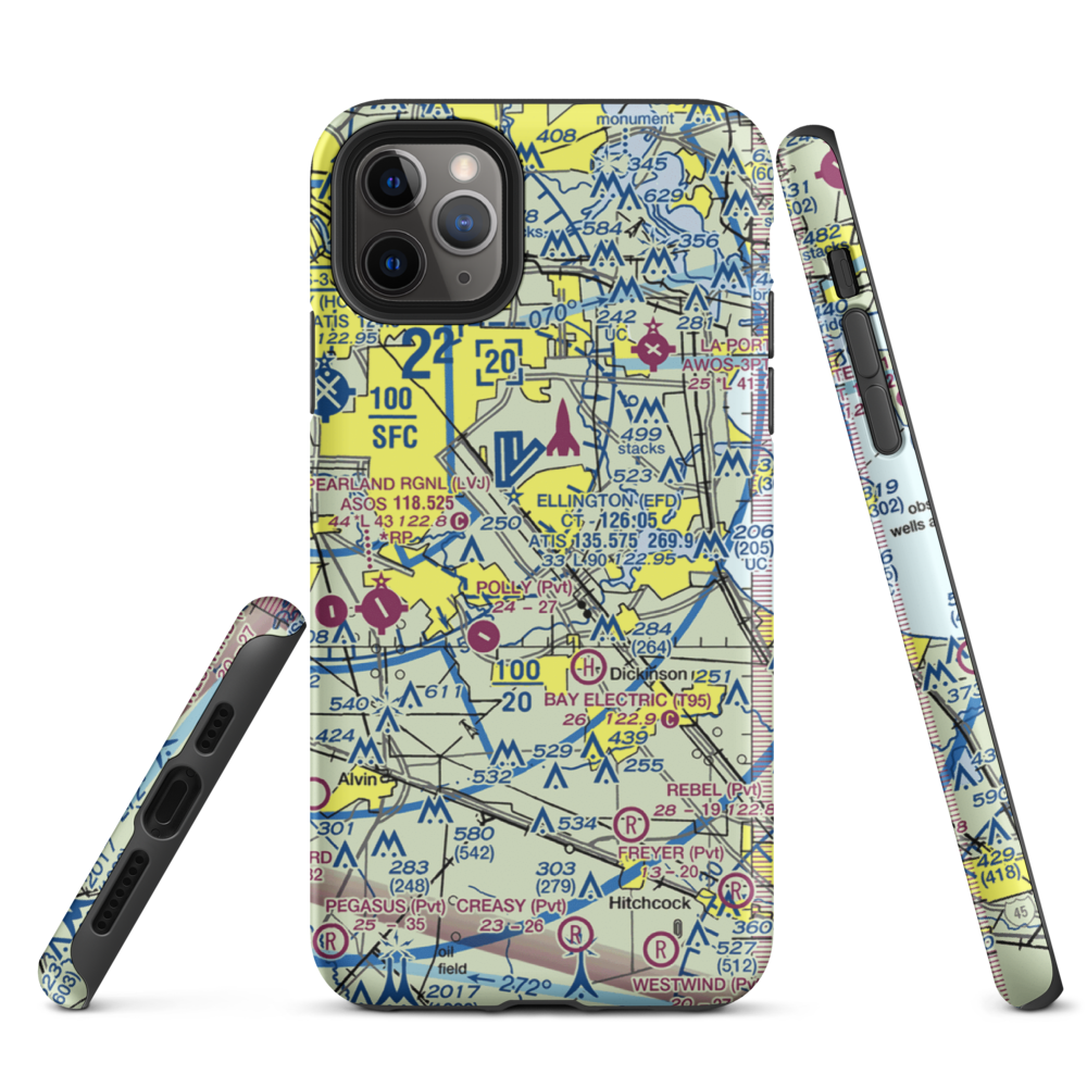 Clear Lake Metroport (CLC) VFR Sectional  Tough iPhone Case iPhone 11 Pro Max model shown