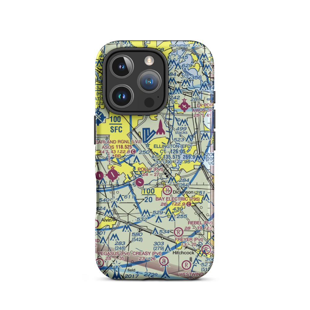 Clear Lake Metroport (CLC) VFR Sectional  Tough iPhone Case iPhone 16 Pro model shown