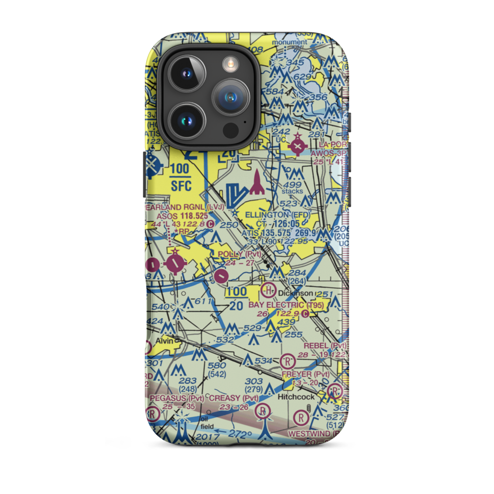 Clear Lake Metroport (CLC) VFR Sectional  Tough iPhone Case iPhone 16 Pro Max model shown