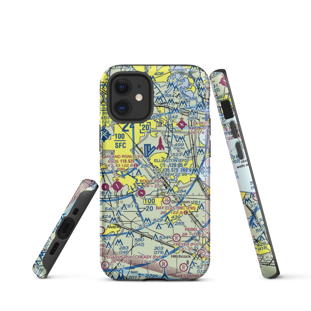 Clear Lake Metroport (CLC) VFR Sectional  Tough iPhone Case iPhone 12 mini model shown