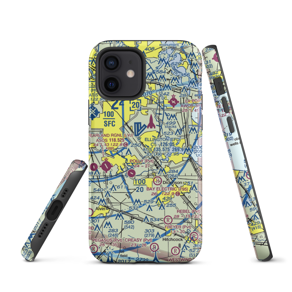 Clear Lake Metroport (CLC) VFR Sectional  Tough iPhone Case iPhone 12 model shown