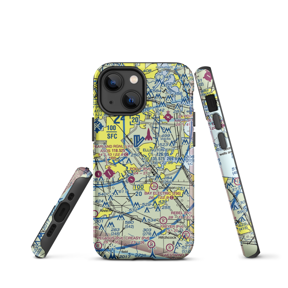 Clear Lake Metroport (CLC) VFR Sectional  Tough iPhone Case iPhone 13 mini model shown