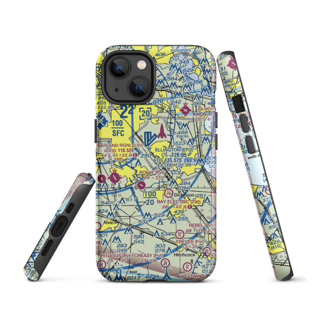 Clear Lake Metroport (CLC) VFR Sectional  Tough iPhone Case iPhone 13 model shown