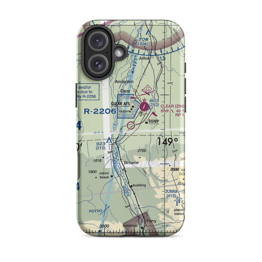 Clear Sky Lodge Airport (CLF) VFR Sectional  Tough iPhone Case iPhone 16 Plus model shown