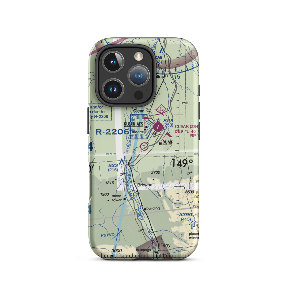Clear Sky Lodge Airport (CLF) VFR Sectional  Tough iPhone Case iPhone 16 Pro model shown