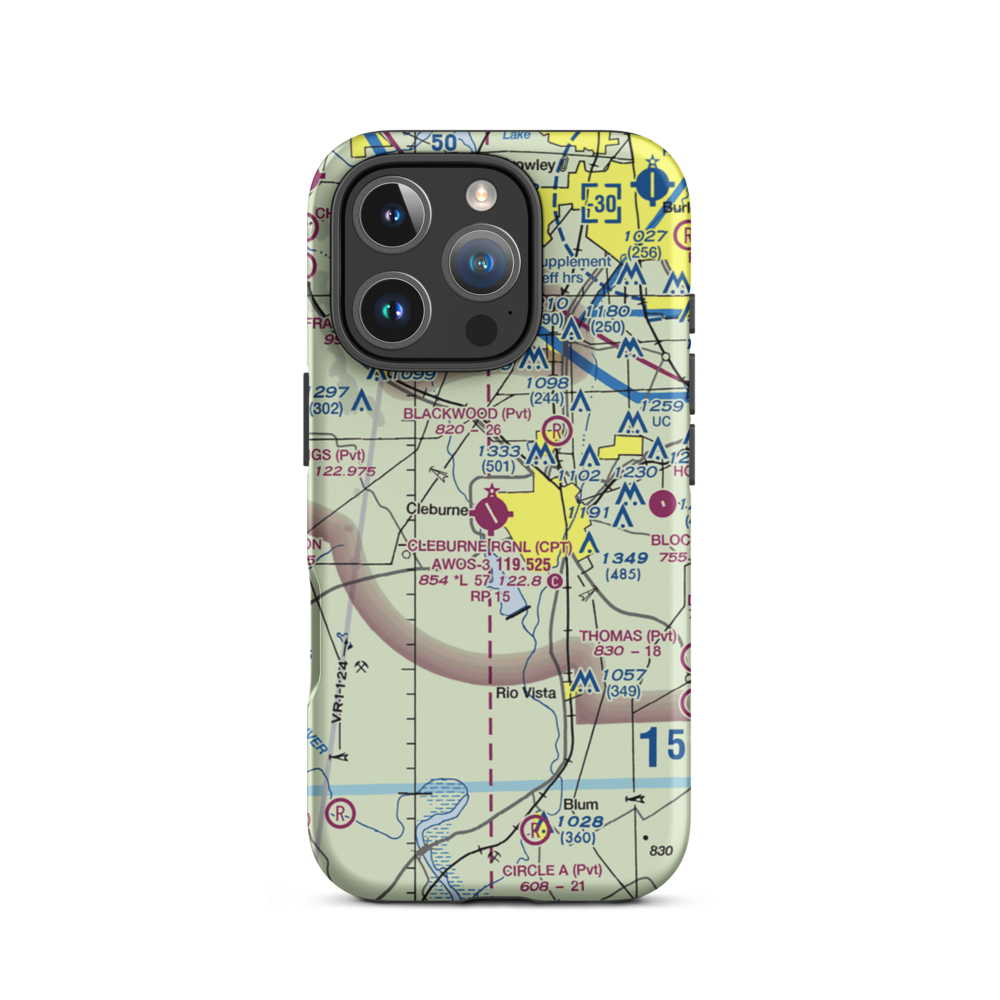 Cleburne Municipal Airport (CPT) VFR Sectional  Tough iPhone Case iPhone 16 Pro model shown