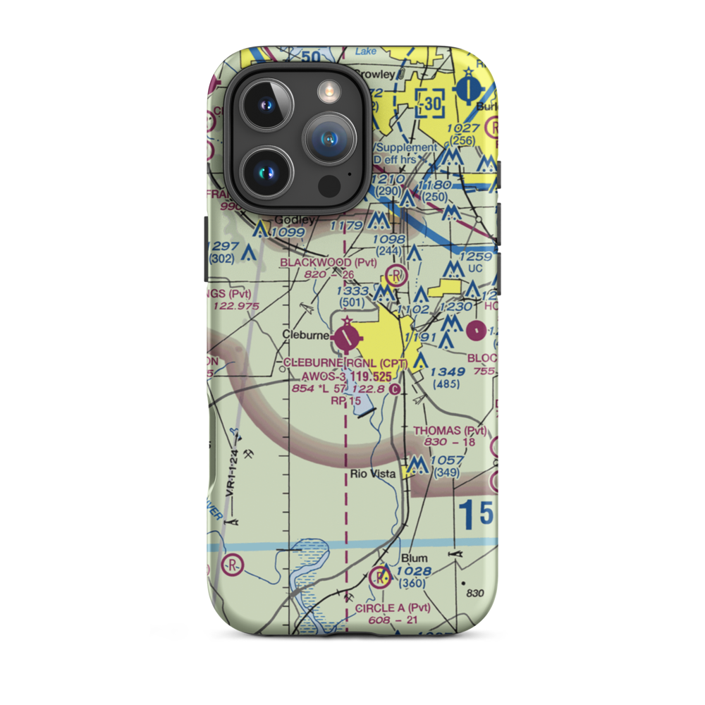 Cleburne Municipal Airport (CPT) VFR Sectional  Tough iPhone Case iPhone 16 Pro Max model shown