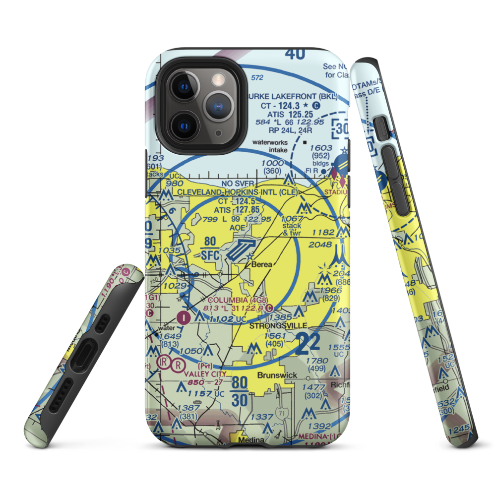 Cleveland Hopkins International Airport (CLE) VFR Sectional  Tough iPhone Case iPhone 11 Pro model shown