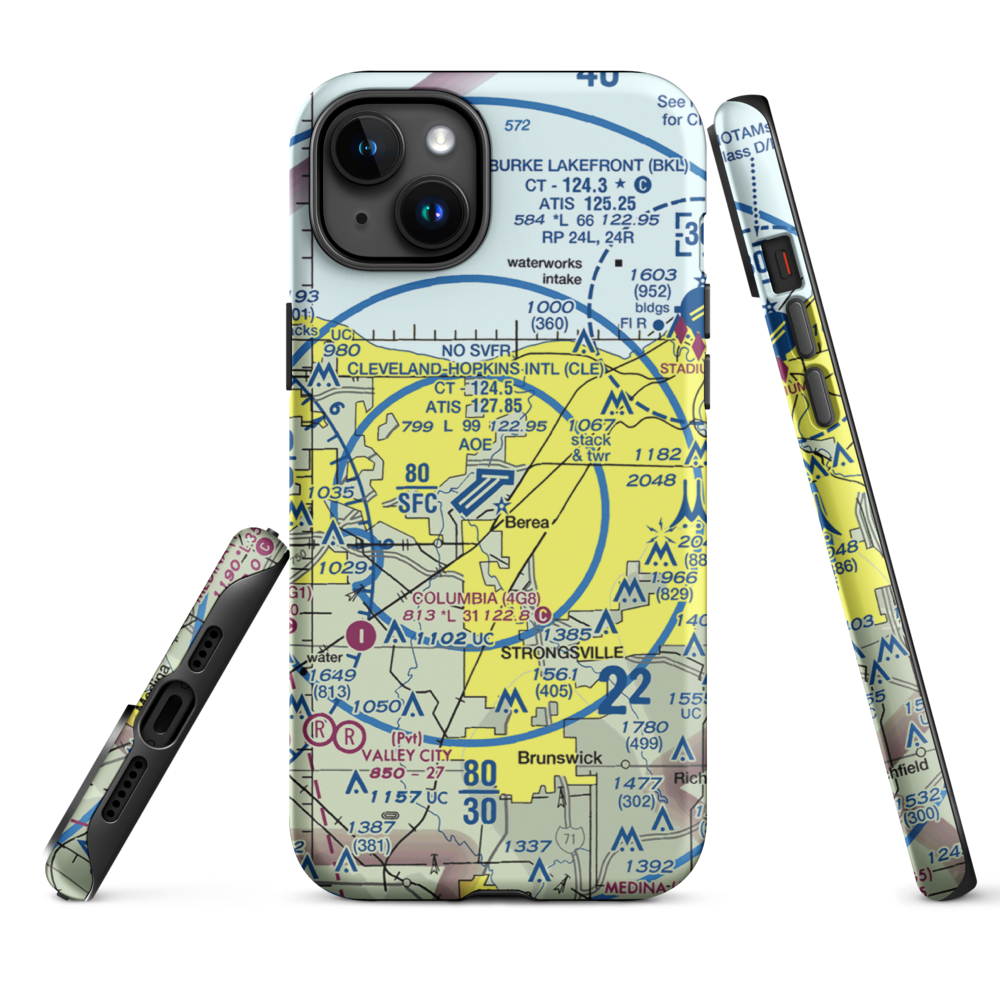 Cleveland Hopkins International Airport (CLE) VFR Sectional  Tough iPhone Case iPhone 15 Plus model shown
