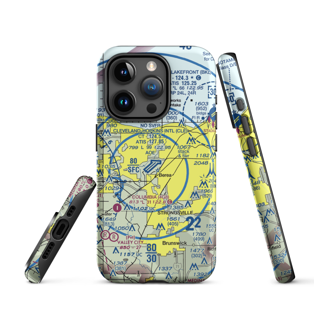 Cleveland Hopkins International Airport (CLE) VFR Sectional  Tough iPhone Case iPhone 15 Pro model shown