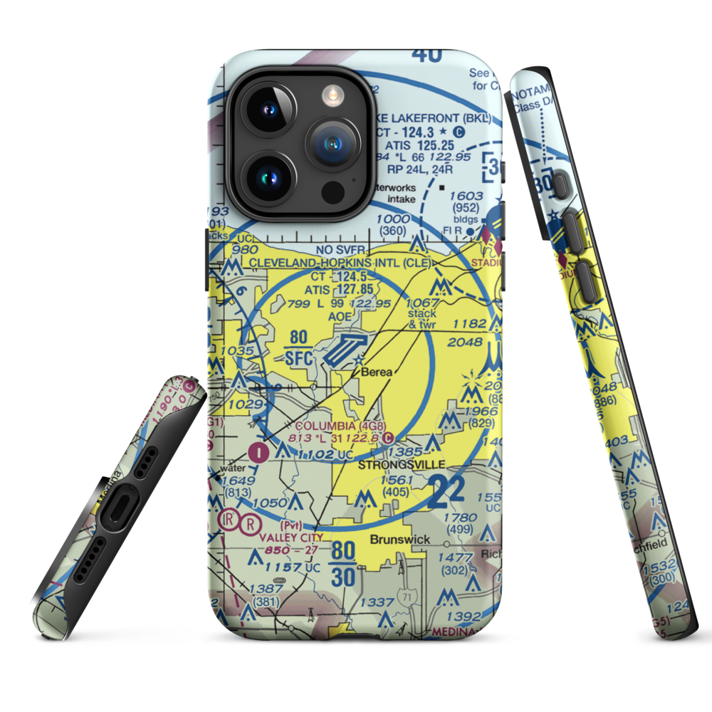Cleveland Hopkins International Airport (CLE) VFR Sectional  Tough iPhone Case iPhone 15 Pro Max model shown