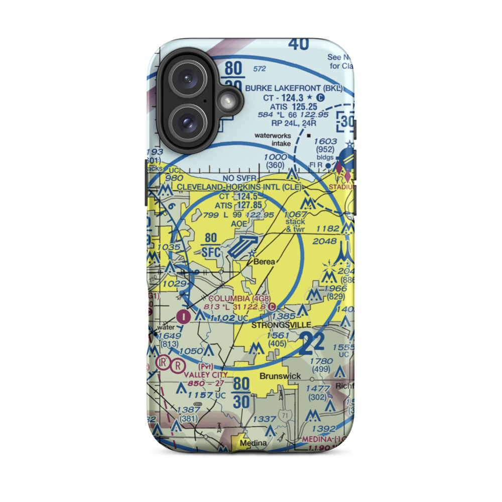 Cleveland Hopkins International Airport (CLE) VFR Sectional  Tough iPhone Case iPhone 16 Plus model shown