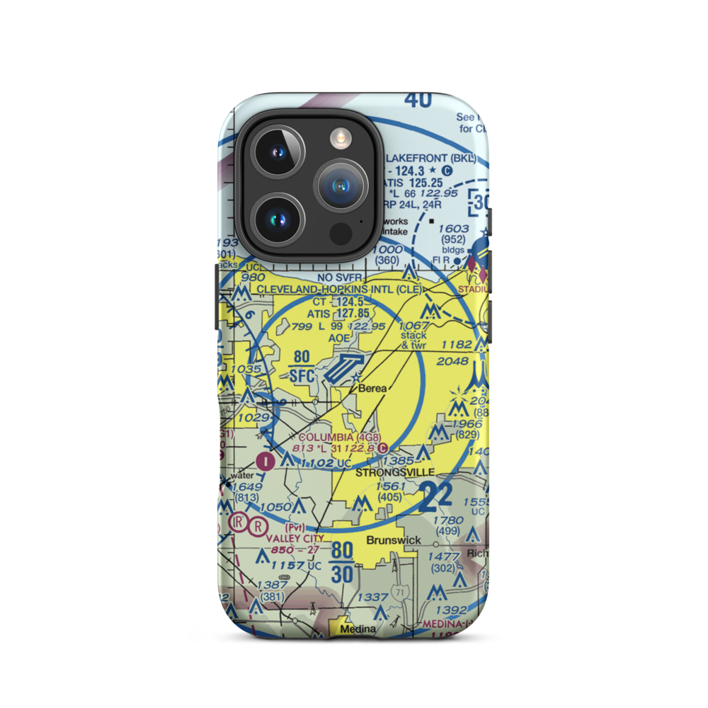 Cleveland Hopkins International Airport (CLE) VFR Sectional  Tough iPhone Case iPhone 16 Pro model shown