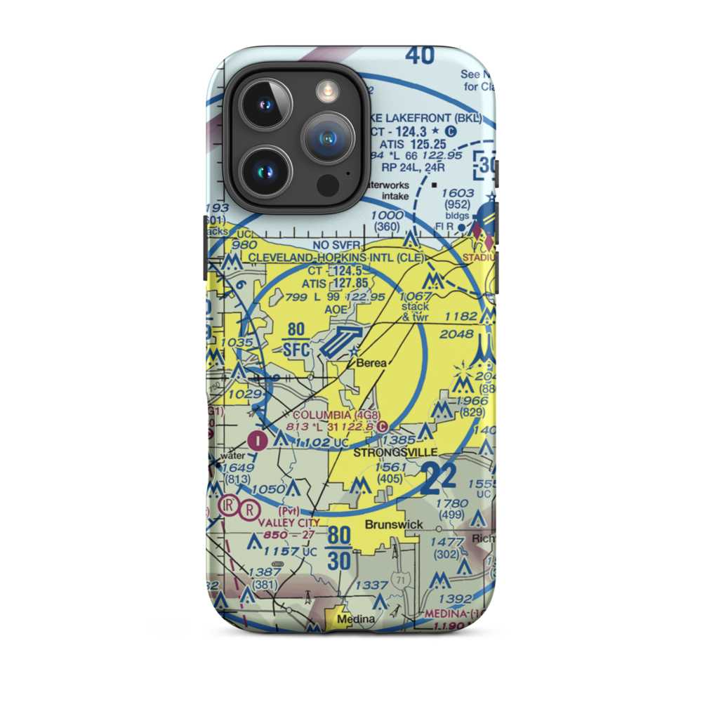 Cleveland Hopkins International Airport (CLE) VFR Sectional  Tough iPhone Case iPhone 16 Pro Max model shown