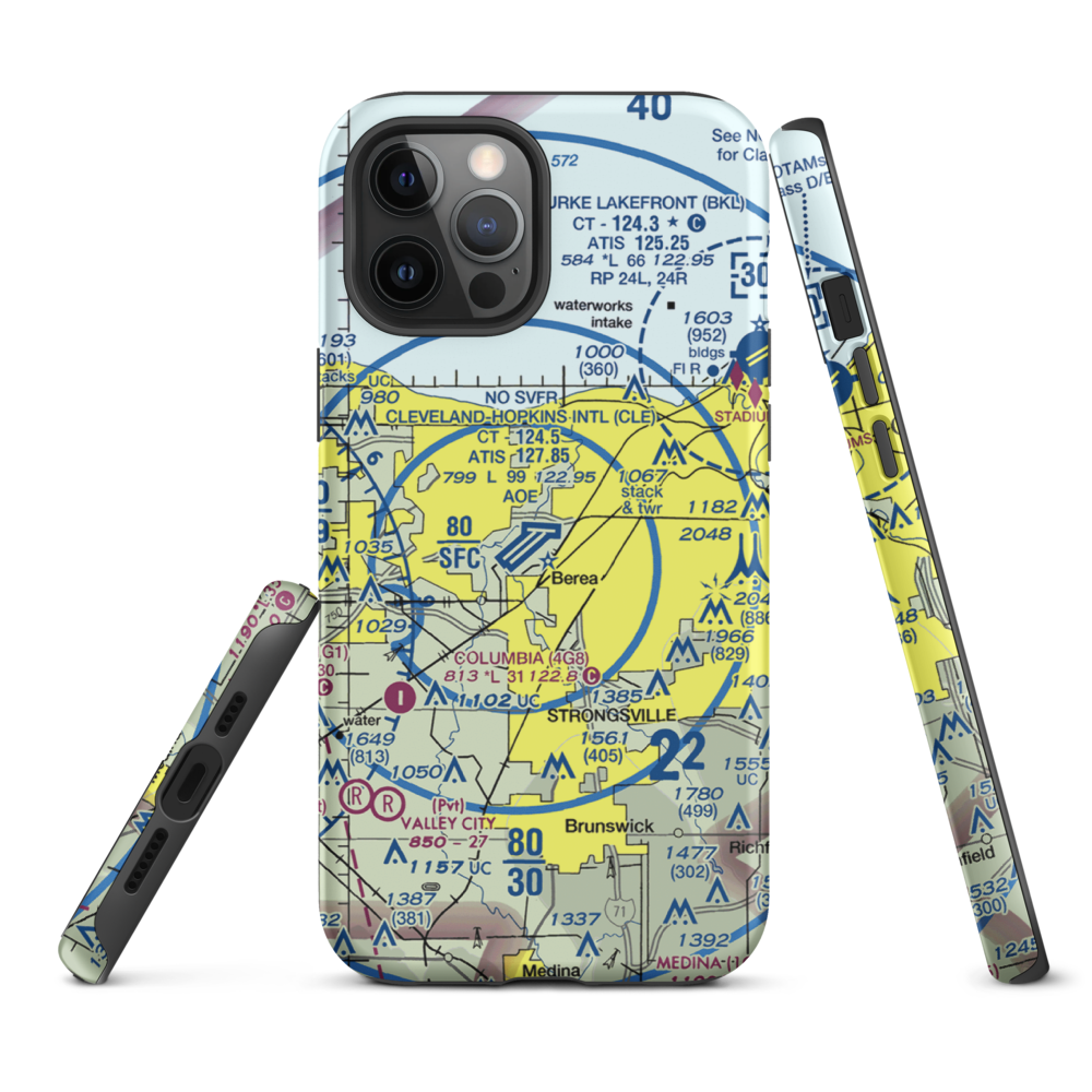 Cleveland Hopkins International Airport (CLE) VFR Sectional  Tough iPhone Case iPhone 12 Pro Max model shown