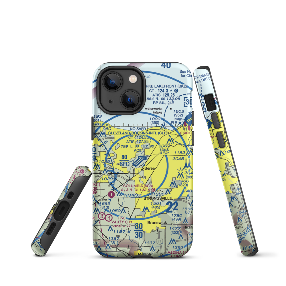 Cleveland Hopkins International Airport (CLE) VFR Sectional  Tough iPhone Case iPhone 13 mini model shown
