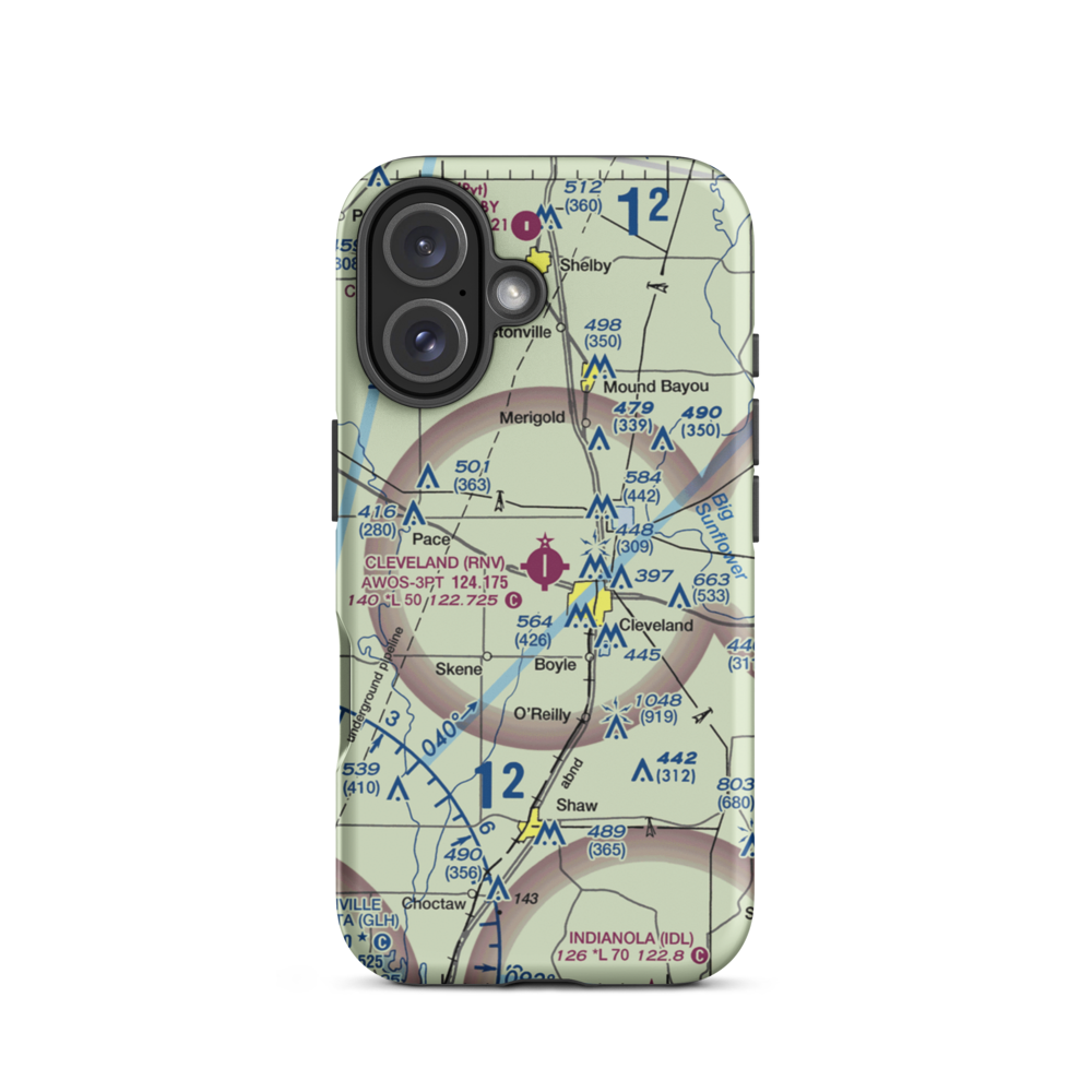 Cleveland Municipal Airport (RNV) VFR Sectional  Tough iPhone Case iPhone 16 model shown