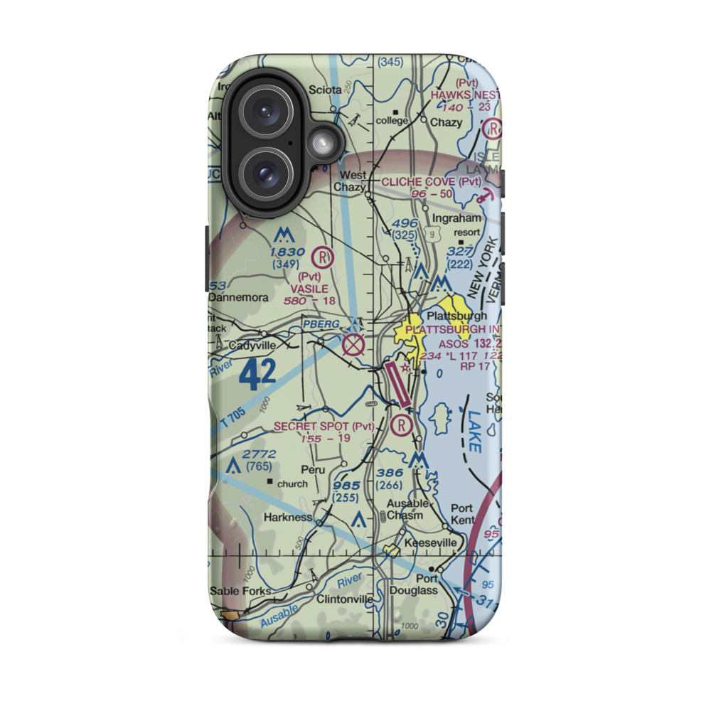 Clinton County Airport (PLB) VFR Sectional  Tough iPhone Case iPhone 16 Plus model shown