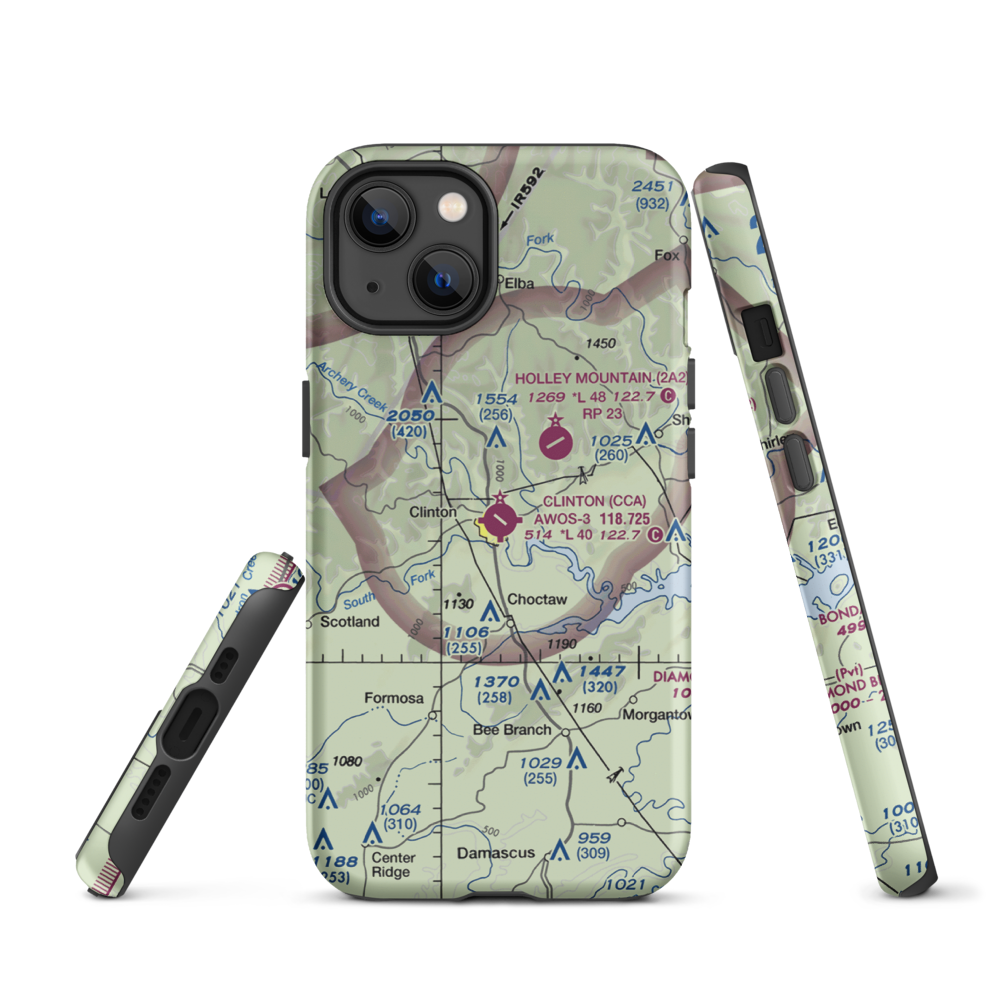 Clinton Municipal Airport (CCA) VFR Sectional  Tough iPhone Case iPhone 13 model shown
