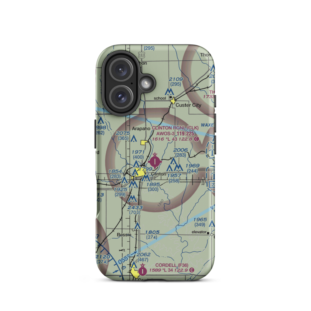Clinton Regional Airport (CLK) VFR Sectional  Tough iPhone Case iPhone 16 model shown
