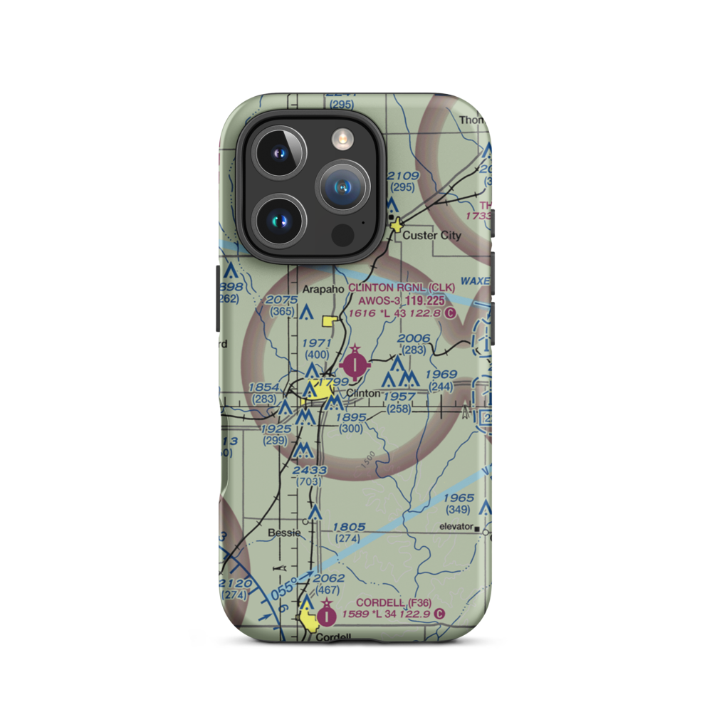 Clinton Regional Airport (CLK) VFR Sectional  Tough iPhone Case iPhone 16 Pro model shown