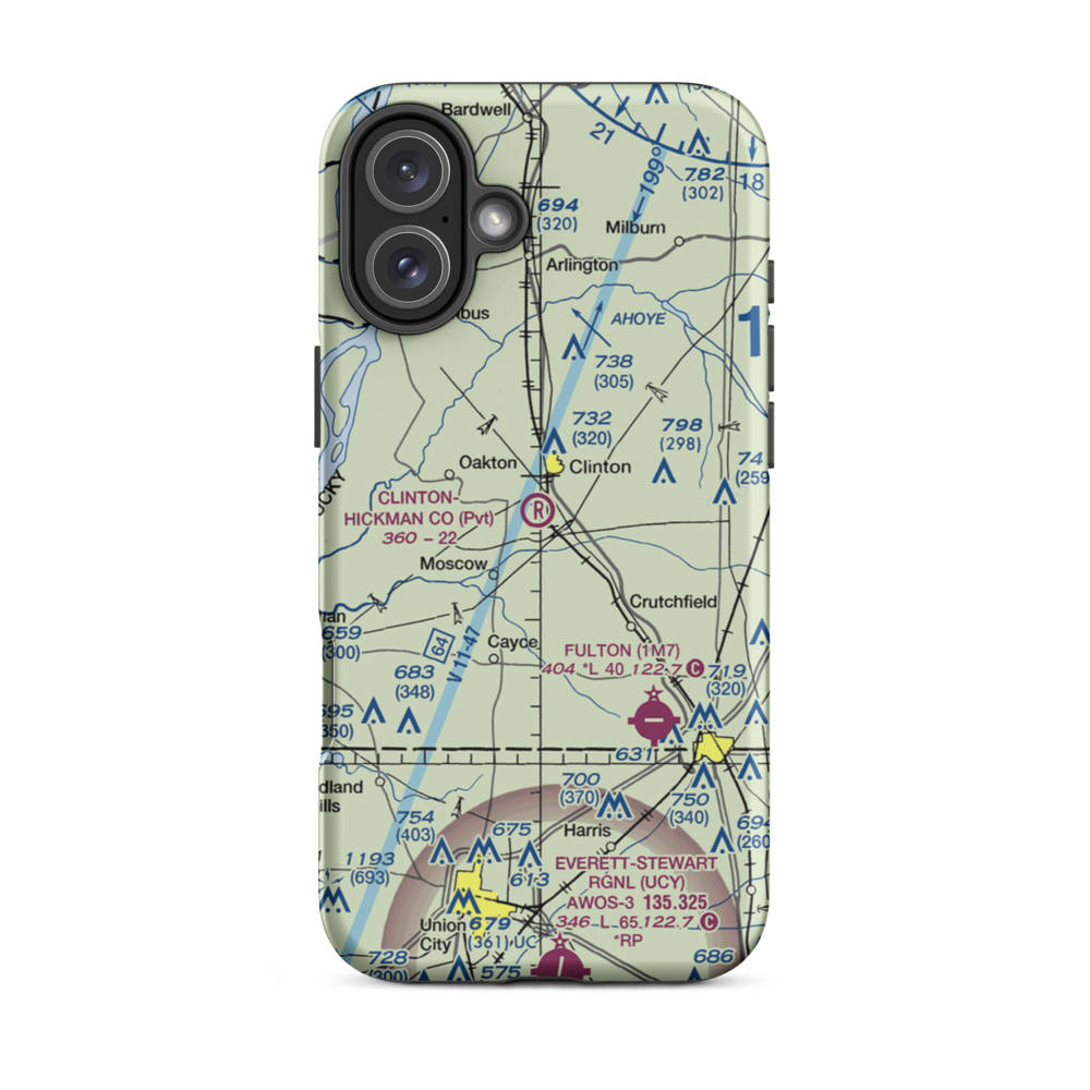 Clinton-Hickman County Airport (0KY7) VFR Sectional  Tough iPhone Case iPhone 16 Plus model shown