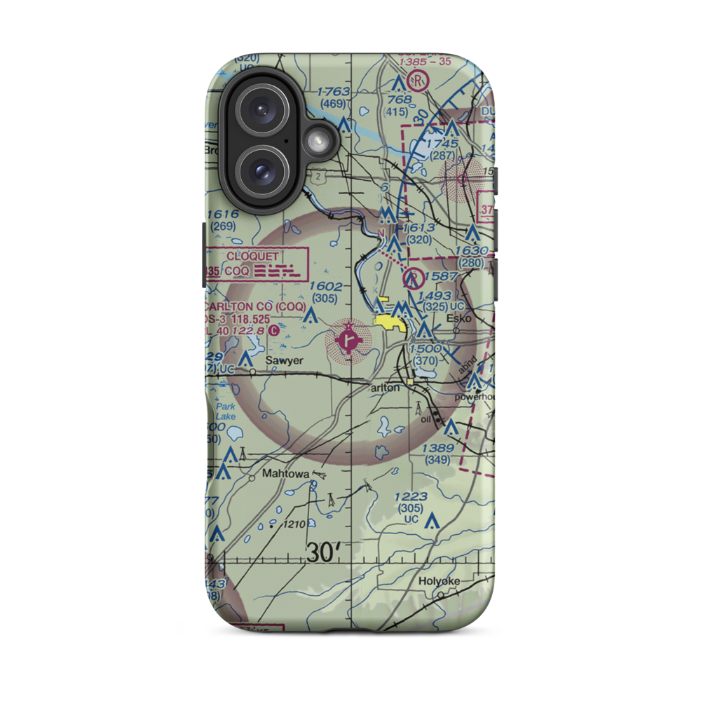 Cloquet Carlton County Airport (COQ) VFR Sectional  Tough iPhone Case iPhone 16 Plus model shown